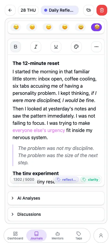 Journal entry on mobile